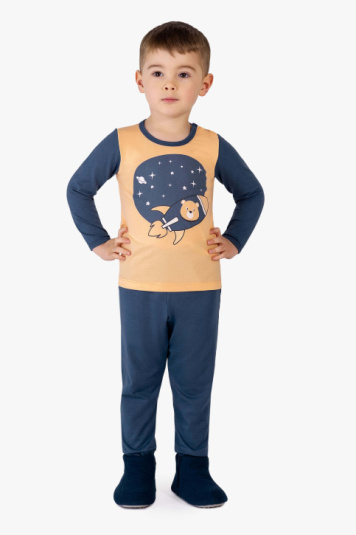 Pijama modal urso espacial infantil - Brilha no escuro